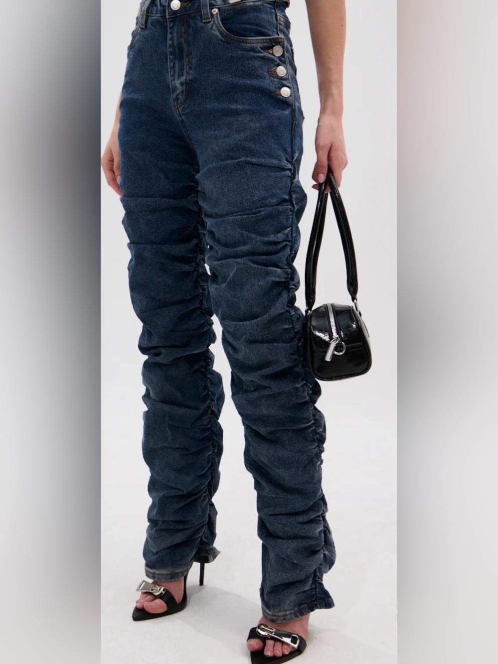 NWT AKIRA Ruched Dark Blue Denim Jeans size 19/34